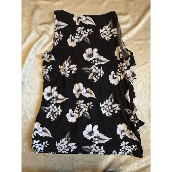 WHBM Women's Black & White Floral Print Ruffles Sleeveless Blouse Top Sz‎ Medium - Picture 4 of 8